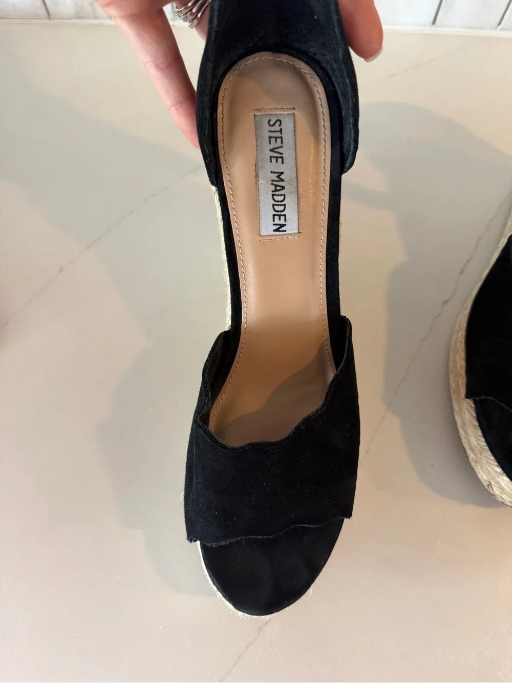 Steve Madden Black Suede Susana Espadrille Wedge Size 8.5
